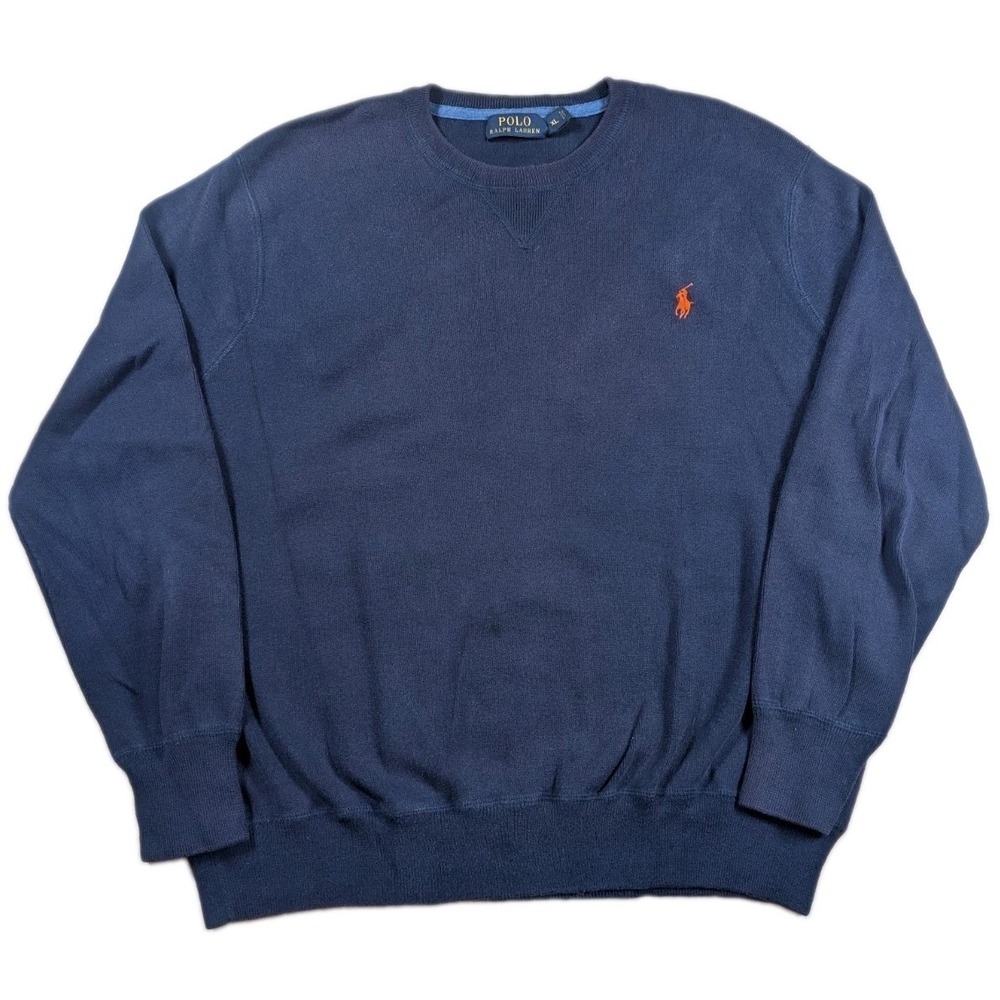 Polo Ralph Lauren Sweater Men's Size XL Blue W/ Orange Casual Pullover